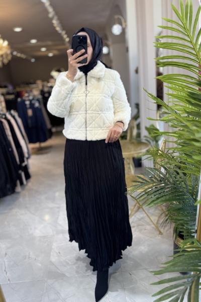 NPRIVE 4137 GEOMETRİK DESEN KÜRK MONT Ekru