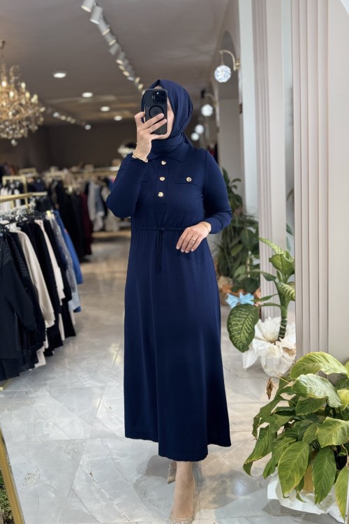 ALARA 3557 MERSERİZE ELBİSE Lacivert