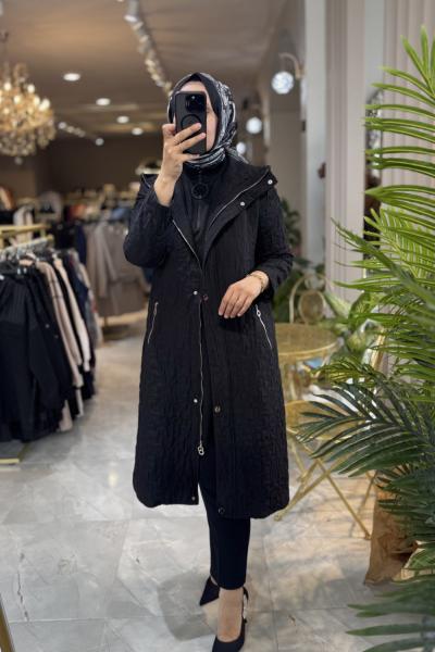 NPRİVE 4306 KAPŞON DETAY TRENÇKOT Siyah