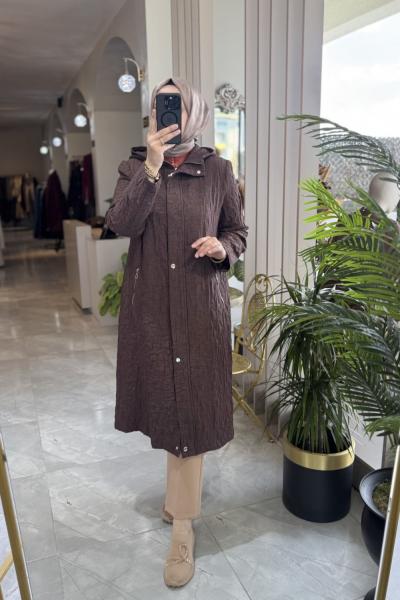 NPRİVE 4306 KAPŞON DETAY TRENÇKOT Kahverengi