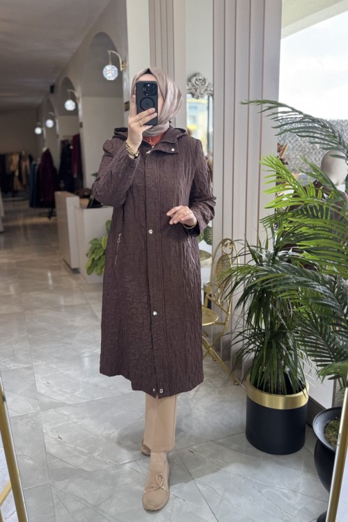 NPRİVE 4306 KAPŞON DETAY TRENÇKOT Kahverengi