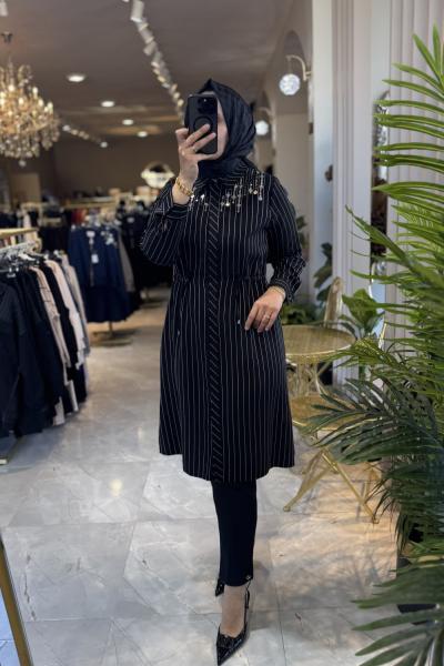 NPRİVE 9493 PUL İŞLEME DET.GİY ÇIK TUNİK Siyah