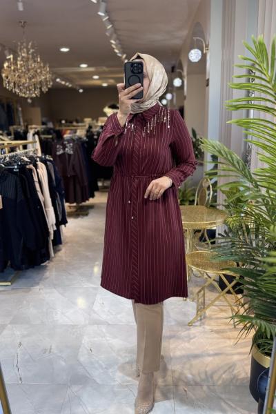 NPRİVE 9493 PUL İŞLEME DET.GİY ÇIK TUNİK Bordo