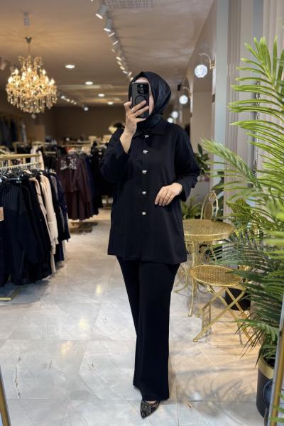 NPRİVE 4241 ÖRME YAKA POLO YAKA TAKIM Siyah