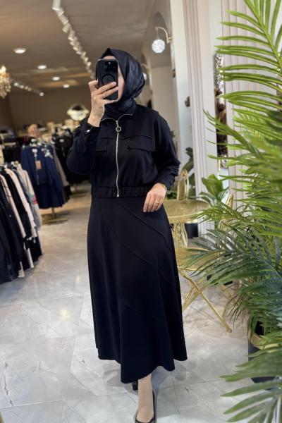 NPRİVE 5233 ÖNÜ FERMUARLI CEKET TAKIM Siyah