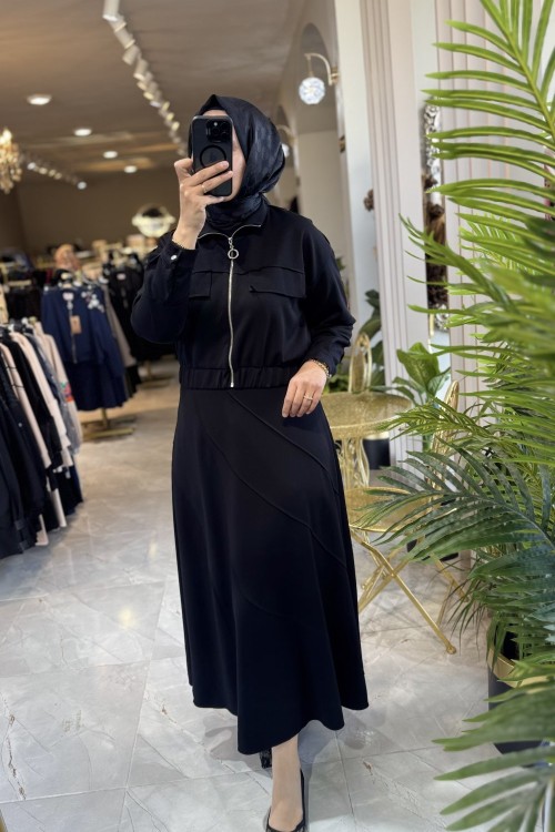 NPRİVE 5233 ÖNÜ FERMUARLI CEKET TAKIM Siyah