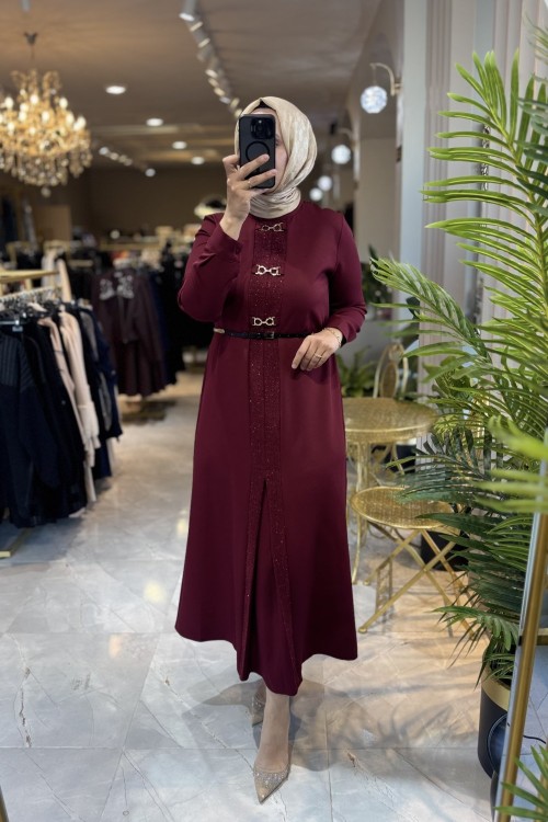 GUPSE ELBİSE 3613 Bordo