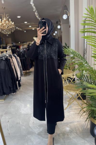 NİHLE DANTEL DETAY KAP  Siyah