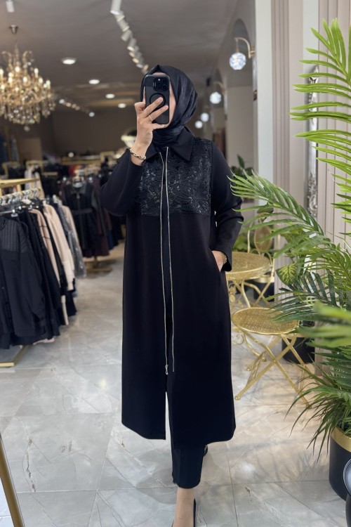 NİHLE DANTEL DETAY KAP  Siyah