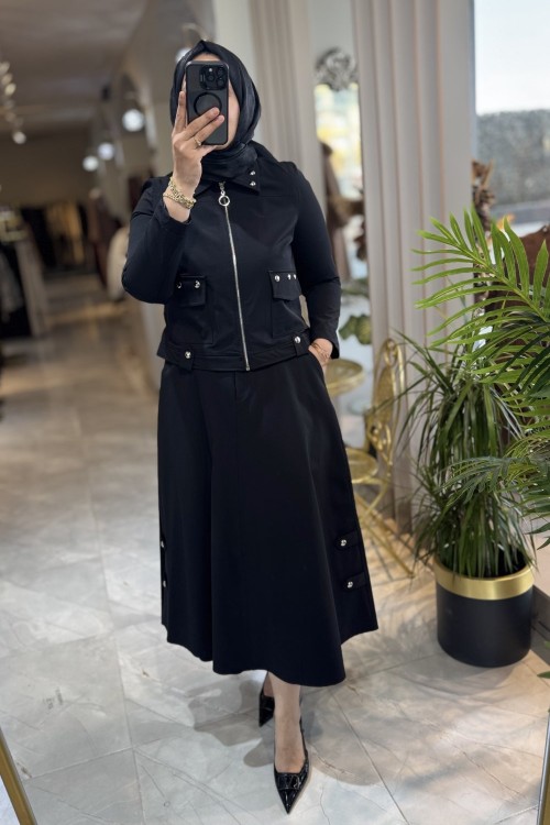 NPRİVE 5219 AKSESUAR DETAYLI CEKET Siyah