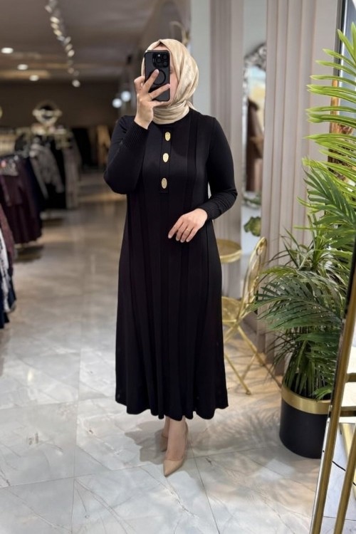 FARAH 3532 MERSERİZE ELBİSE Siyah