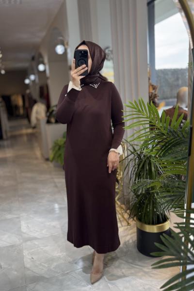 RİSE MERSERİZE ELBİSE Kahverengi