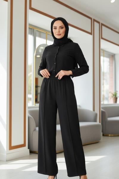 AİŞE MODA BOL PAÇA PANTOLON Siyah