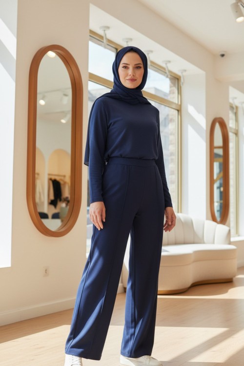 AİŞE MODA BOL PAÇA PANTOLON Lacivert