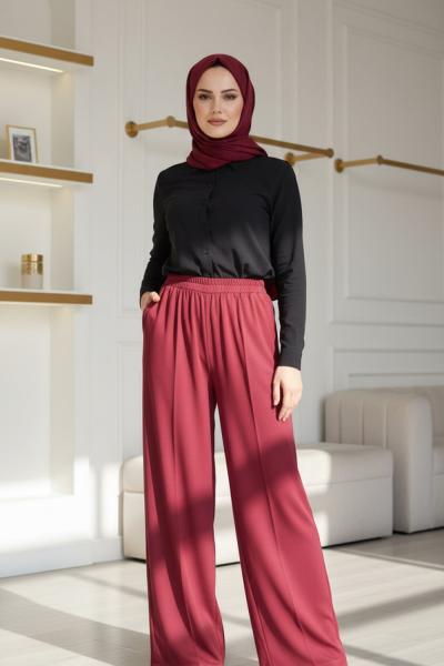 AİŞE MODA BOL PAÇA PANTOLON  Bordo