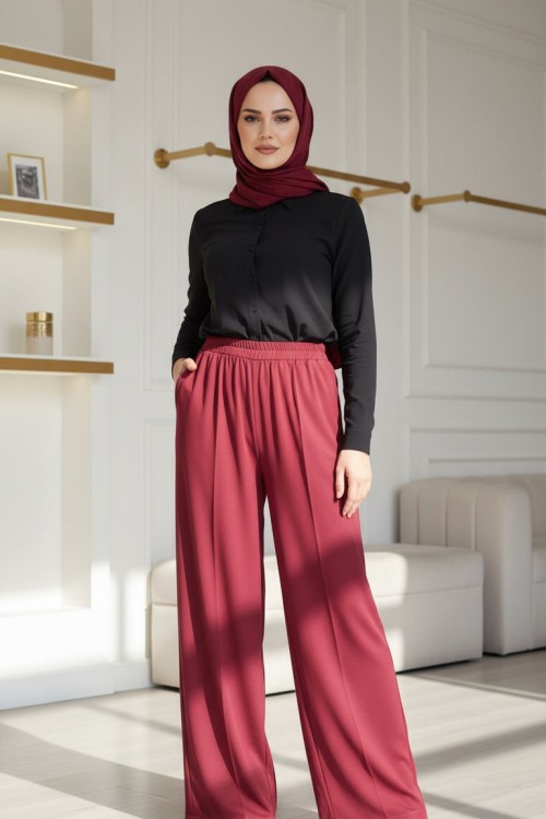 AİŞE MODA BOL PAÇA PANTOLON  Bordo