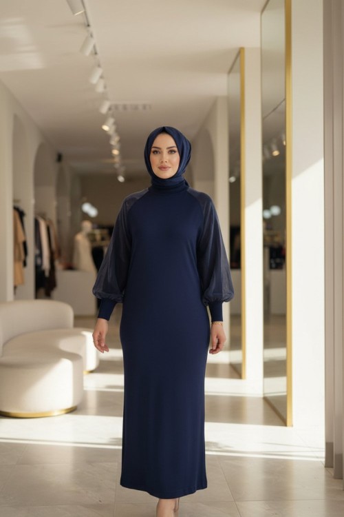 ALYA MERSERİZE ELBİSE Lacivert