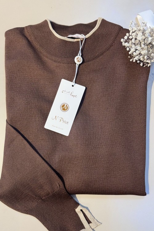 NPRİVE 7036 MERSERİZE TUNİK Kahverengi