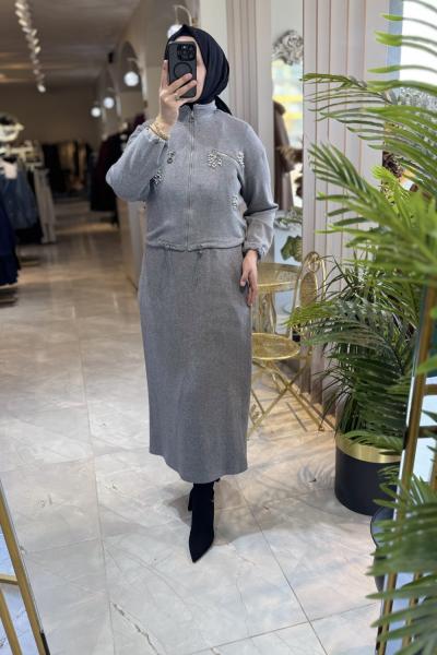 NPRİVE 5235 TRİKO ELBİSE TAKIM Gri