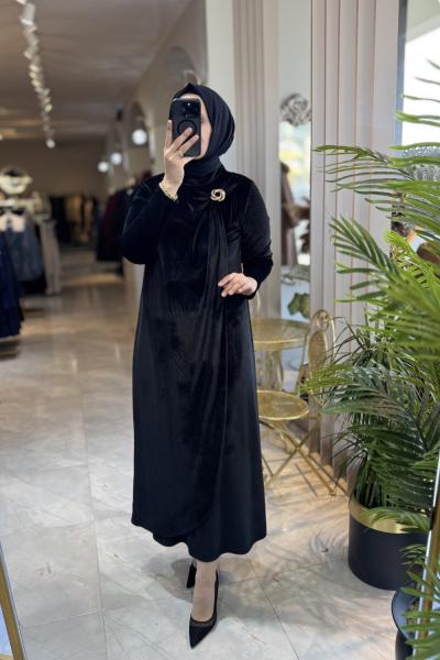 KAŞMİR KADİFE ELBİSE  Siyah