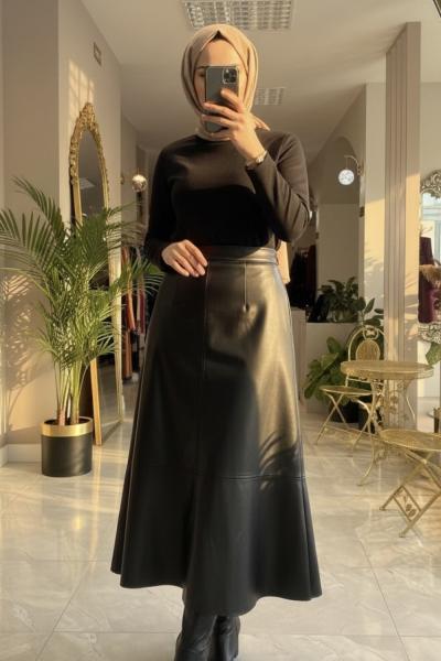 SORDİDE DERİ ETEK Siyah