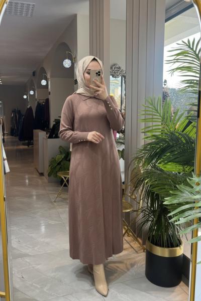 YAREN 3571 MERSERİZE ELBİSE  Sütlü Kahve