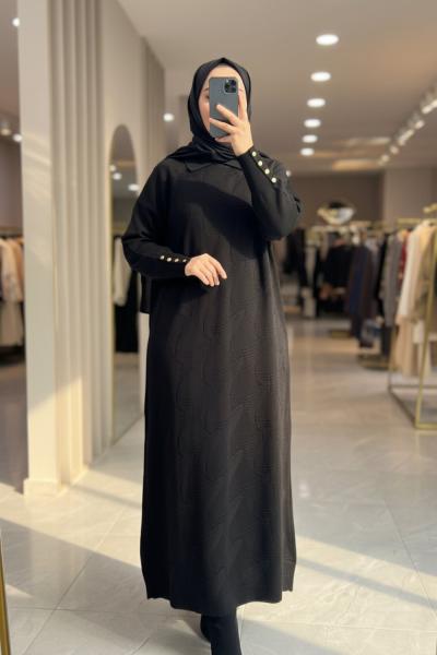 YAREN 3571 MERSERİZE ELBİSE  Siyah