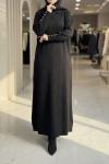 YAREN 3571 MERSERİZE ELBİSE  Siyah