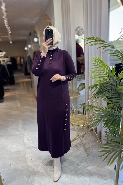 EFSUN MERSERİZE ELBİSE 088 Mürdüm