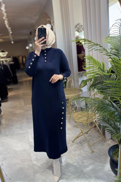 EFSUN MERSERİZE ELBİSE 088 Lacivert