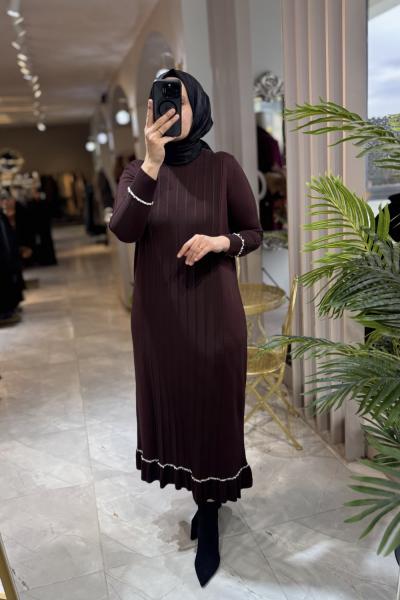 SILA MERSERİZE ELBİSE 145 Kahverengi