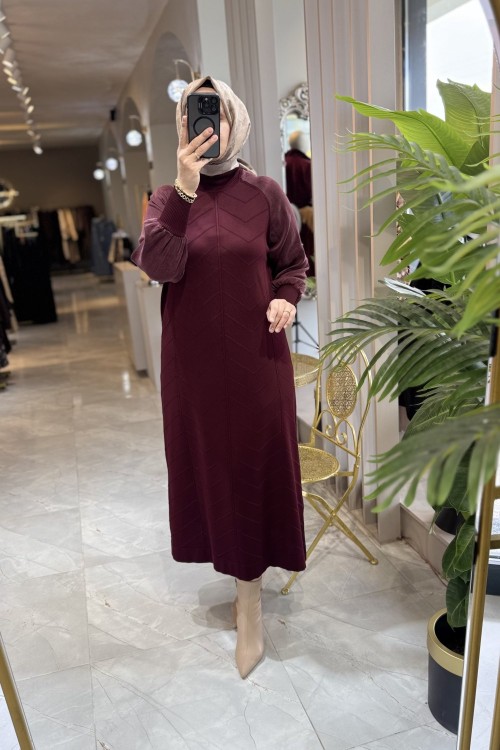 NARİN MERSERİZE ELBİSE(148) Bordo