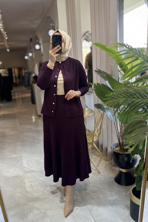 İNDİLA HIRKA ETEK TAKIM 3529 Mürdüm