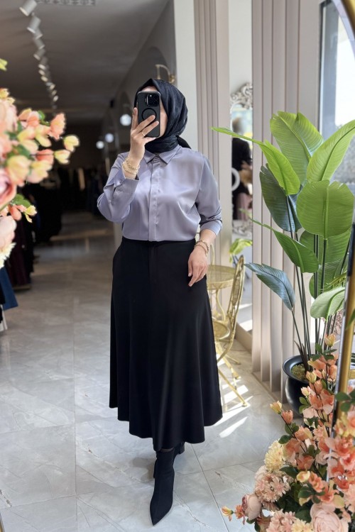 LOVELY SATEN GÖMLEK Gri