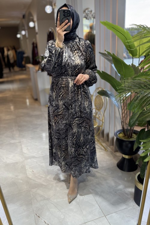 LİNET ELBİSE  Gri Siyah