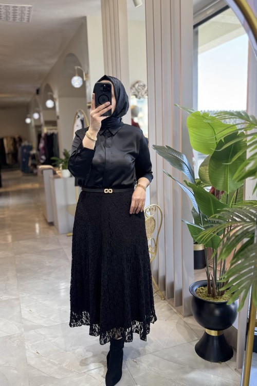 NİL DANTEL ETEK  Siyah