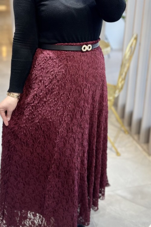 NİL DANTEL ETEK  Bordo