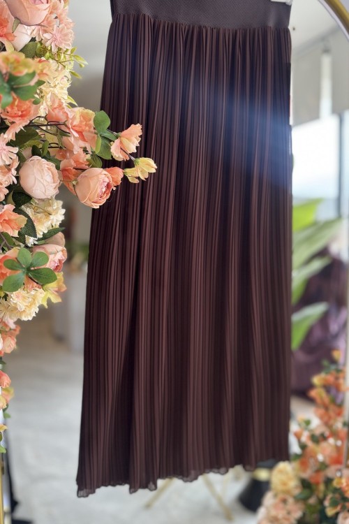 PİLİSELİ ŞİFON ETEK Acı Kahve