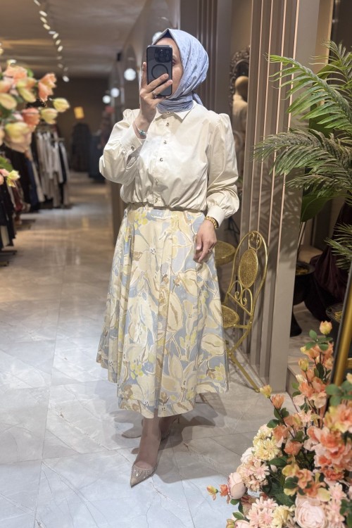 WİLMA ETEK NPRİVE 18116 Mavi Ekru