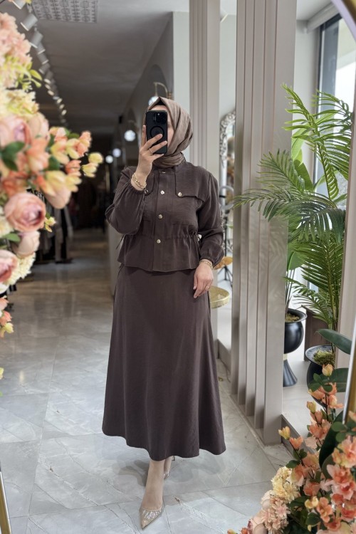 GÜLİZ ETEKLİ TAKIM 6001 Kahverengi