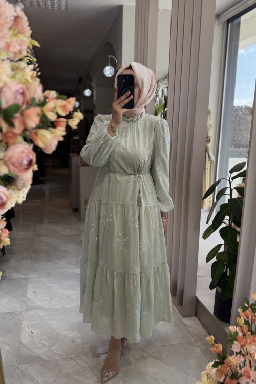 SİTARE ELBİSE Mint Yeşili