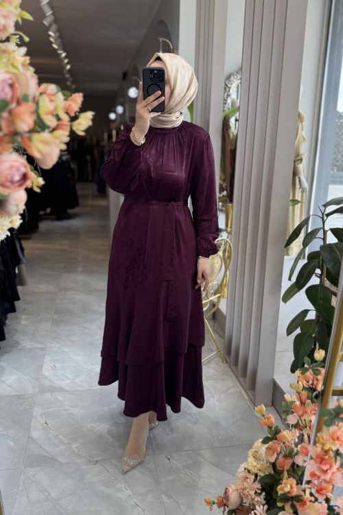 DEMET ELBİSE (3737) Mürdüm