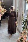DEMET ELBİSE (3737) Kahverengi