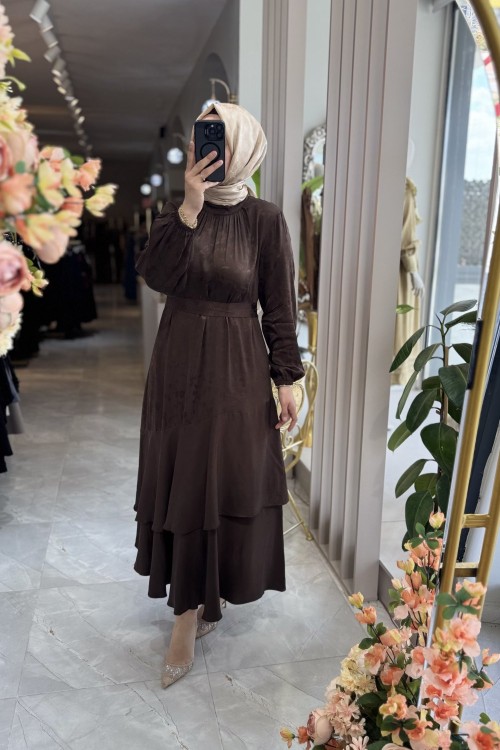 DEMET ELBİSE (3737) Kahverengi
