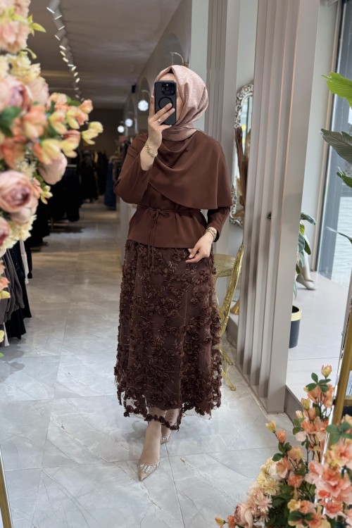 SUZANNA ETEKLİ TAKIM Kahverengi