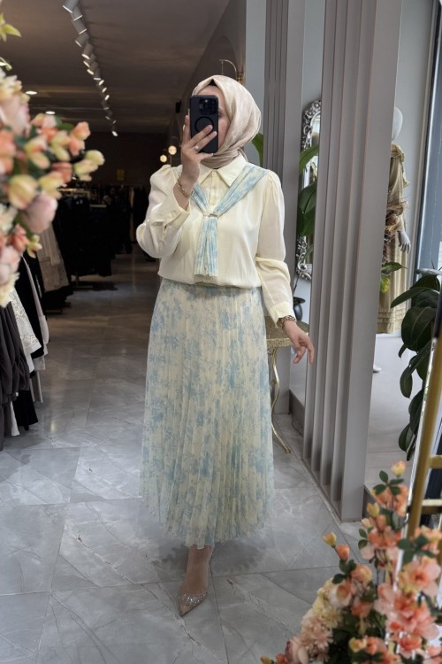 İZGİ ETEKLİ TAKIM Bebe Mavisi