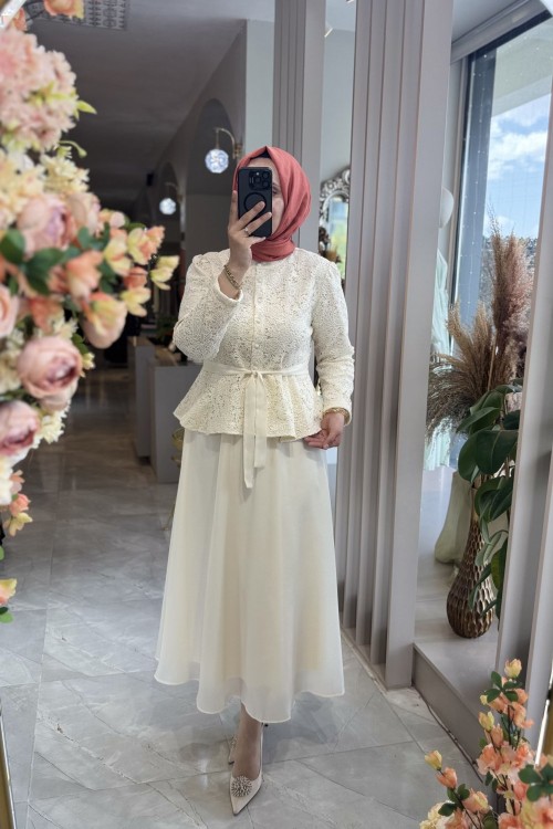 VENEZİA ETEKLİ TAKIM Bej