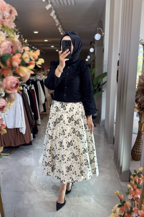 NPRİVE ŞAL DESEN ETEK Siyah