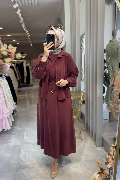 EFLİN ELBİSE GÖMLEK TAKIM 8693 Bordo