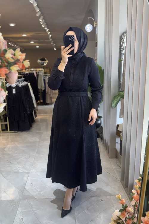 YÜSRA ELBİSE 3767 Siyah